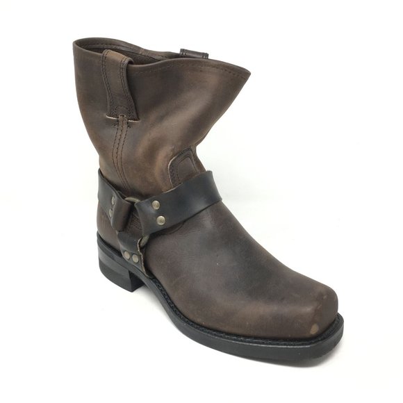 Men's Frye Pull On Engineering Boots Motorcycle Shoe Size 7.5 Brown Harness - Picture 1 of 10